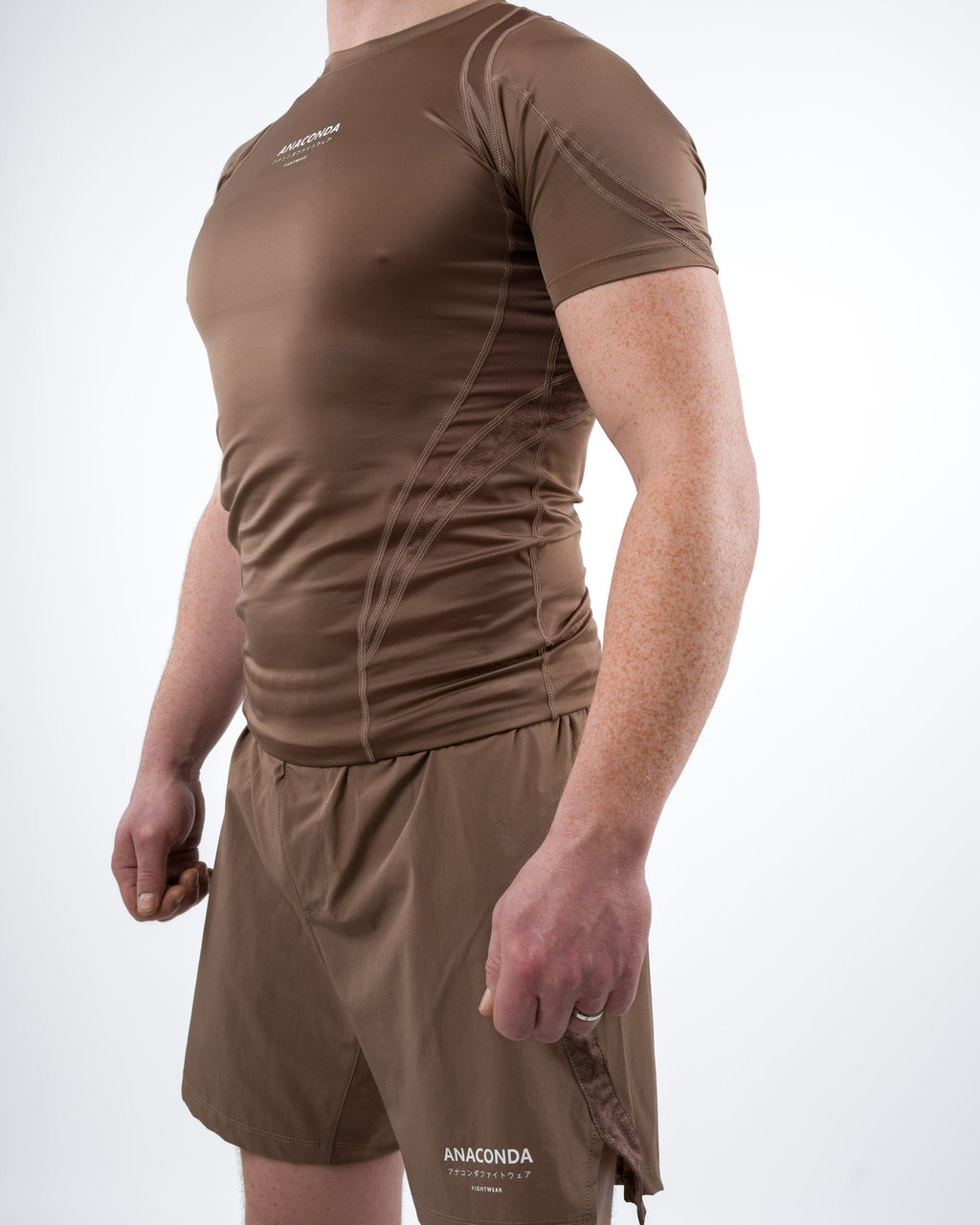 Anaconda Short Sleeve Fighter Rashguard in Brown for MMA Training